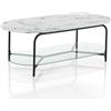 Wink Design Orval Tavolino, Marmo Bianco Opaco, Trasparente, Nero Opaco, H42 x 120 x 60 cm