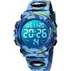 aswan watch Orologio Digitale Bambino con Sveglia, Cronometro, Data, Luce LED-Orologio da polso Ragazzo con Cinturino in Silicone-Blu,S/M