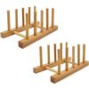 efbock Supporto per piatti per armadi da cucina, tagliere in legno di bambù, scolapiatti in legno, organizer per piatti, tazze e coperchio per pentole (2, 4 slot)