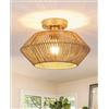 MRHYSWD Boho Rattan Plafoniere A Filo Soggiorno, 1 Luce Lampadari Vimini Plafoniera Per Camera Da Letto Cucina Sala Da Pranzo Corridoio, Illuminazione Soffitto Rattan Dorato, Senza Lampadina E27