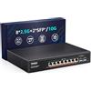 YuanLey 9 Port 2.5G PoE Switch Non Gestito, 8 Porte PoE 2,5G Base-T, 2x10G SFP, IEEE802.3af/at, 120W, Compatibile con 100/1000/2500Mbps, Metallo Senza Ventola, Montaggio a Rack Switch di Rete 2.5Gbe