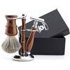 Haryali London Kit da barba in legno da 3 pezzi, rasoio di sicurezza a doppio bordo, pennello da barba super tasso, supporto da barba in legno e acciaio inossidabile, set da barba sostenibile come set