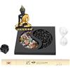 Pssopp Set da Giardino Zen, Mini Giardino Zen da Tavolo per Scrivania e Ufficio Statua di Yin Yang Buddha con Accessori per Bruciatore Porta Bastoncini di Incenso