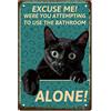 CREATCABIN Black Cat Targa in Metallo per Bagno Poster in Metallo Vintage Retro Art Decorazione Parete Murale Appendere in Ferro Dipinto Targa Divertente per Casa Cucina Bagno Wall Art Decor 30x20cm
