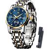 OLEVS Mens Watches Dress Designer Diamond Analog Quartz Stainless Steel Silver Waterproof Metal Date Chronograph Roman Numerals Gent Wrist Watch