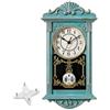 Clockswise Orologio da parete a pendolo in plastica effetto legno, stile vintage, a batteria, per ufficio, casa, soggiorno, cucina o sala da pranzo, blu con design invecchiato oro