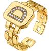 GOLDCHIC JEWELRY Anello aperto iniziale in zirconi cubici D, anello aperto regolabile con lettere maiuscole dorate per donna