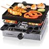 Cloer 6454 Griglia per Raclette con Piastra in Alluminio Pressofuso, 750 W, 4 padelline con rivestimento antiaderente, spatola di plastica, piano d'appoggio per padelline, alluminio