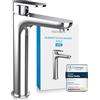 Bächlein Rubinetto alto per bagno dal design classico, miscelatore monocomando extra alto per lavabo con kit di montaggio, rubinetto da bagno cromato - classico alto