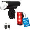 FISCHER Set di luci a LED per bicicletta Small-box, resistente agli spruzzi, ricaricabile, facile da montare, nero, 1 pezzo