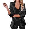 Vagbalena Giacca Donna con Paillettes Giacca Blazer Casual a Manica Lunga con Risvolto Giacca Glitterata Festa Corta Paillettes Glitterate Giacca Club Vacanze (Nero,XXL)