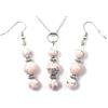 ThurColas Parure da donna con collana e orecchini in acciaio inox con pendenti in pietra naturale (Rosa)