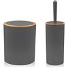 Inbagno Set da 2 Pezzi Porta scopino e Pattumiera 5lt, in plastica Grigio, con Dettagli Effetto Legno, Serie Blob