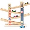 Maycoly Pista per Auto in Legno con 4 Macchinine, Rampa Click Clack per Bambini, Pista Biglie Legno 2 anni