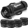 EYEPOWER 20kg Power Bag + 4 Pesi Kettlebell con Sabbia di Ferro - 6 Maniglie Fitness Sandbag per Allenamento Forza - 20x60 Borsa del Peso - Sand Bag per Sport in Casa - Attrezzi Palestra Box Squat