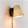 B·LED BARCELONA LED BARCELONA LED Applique da Parete in Rattan BLIND con Base in Metallo Nero, Paralume Ruotabile a 350°, Cavo e Spina Attacco E27, Design Moderno Vintage per Camera da Letto, Bagno, Cucina e Corridoio