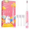 DADA-TECH Spazzolino Elettrico Bambini 3-6-12 Anni Spazzolino Elettrico Bambina Bimba Bambino Con Timer Luci LED Arcobaleno E 4 Testine (Unicorno Rosa)
