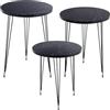 DRW Set di 3 tavolini in Legno e Metallo in Nero Effetto Marmo 38 x 53, 38 x 49 e 38 x 45 cm, 38x53, 38x49 y 38x45cm