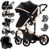 Magic ZC 3 in 1 Sistemi Modulari Sistema da Viaggio per Bambini Passeggini Compatti Reclinabile Passeggino Standard Pieghevole Carrozzine Portatile Passeggino Neonato 0-36 Mesi (588 Black Gold New)