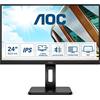 AOC Q24P2Q - Monitor QHD da 24, regolabile in altezza (2560 x 1440, 75 Hz, VGA, HDMI, DisplayPort, hub USB), colore: Nero