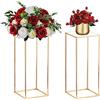 Nuptio 2 Pezzi Centrotavola per Matrimoni Vasi D'oro 60cm Altezza Supporto per Fiori Pavimento Metallo Colonna Vaso Centrotavola Geometrico Stand Espositore Rettangolare Decorazione Feste Matrimoni
