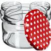 KADAX Piccoli vasetti per conserve da 250 ml, con coperchio, ermetici da regalare, mini barattoli per miele e spezie (10 pezzi, rosso a pois