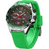 FORSINING Cronografo alla moda da uomo, cinturino in silicone, sportivo, al quarzo, orologio da polso casual da lavoro, impermeabile, grande quadrante analogico, Verde, Cinturino