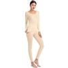 Mcilia - Completo Intimo Termico da Donna, Modale Ultra Sottile, con Scollo Scoop, Camicia a Maniche Lunghe & Leggings, Beige Small (EU 34 36 38)