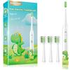 DADA-TECH Spazzolino Elettrico Bambini 3-6-12-18 Anni Spazzolino Elettrico Bambina Bambino Bimbo Con Timer Luci LED Arcobaleno E 4 Testine (Dinosauro Bianco)