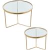 DRW Set di 2 tavoli Rotondi in Metallo e Vetro in Oro e Trasparente 60 x 45 e 45 x 38 cm, 60x45 y 45x38cm