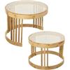 DRW Set di 2 tavolini in Rattan e Legno in Naturale e Bianco 55 x 42 e 49 x 36 cm, 55x42 y 49x36cm