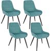 WOLTU Set di 4 Sedie da Pranzo con Schienale Curvo, Sedie Ergonomiche in Velluto e Metallo, Poltroncina imbottita per Salotto, Ufficio, Camera da Letto, Turchese BH331ts-4
