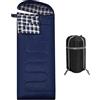 REDCAMP Sacco a pelo in cotone per adulti con cuscino rimovibile, ampio sacco a pelo con cappuccio per 3-4 stagioni, inverno, freddo, campeggio, pesca, blu con cuscino rimovibile (imbottitura 0,9 kg)