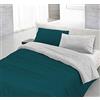Italian Bed Linen Natural Color Parure Copri Piumino, 100% Cotone, Verde Petrolio/Grigio Chiaro, Matrimoniale, 3 unità