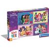 Clementoni - 21517 - Supercolor Puzzle - Disney Princess - 4 Puzzle da 12,16,20 e 24 Pezzi - Puzzle Bambini 3 Anni, Puzzle Cartoni Animati - Made In Italy