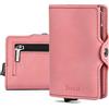 Bronzi Portafoglio Porta Carte Credito - Portafoglio Uomo Donna Slim Portacarte - Mini Porta Tessere - Protezione RFID Portatessere - Design Smart Opaco Rosa