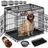 LOVPET® Gabbia pieghevole per Cani con Coperta in Pile + Ciotola per Cani con 2 porte Gabbia per Trasporto Auto - 77,5x48,5x55,5 cm, Trasportino per Animali con Pavimento, M - Nero