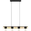 EGLO Bailrigg FSC100HB - Lampada a sospensione a 4 luci, da appendere sopra il tavolo da pranzo, con attacco E27, L 90 cm, in metallo nero e legno naturale