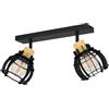 Eglo Stillington 1 FSC100HB - Lampada da soffitto a 2 luci con faretti spot orientabili, dal design industriale in metallo nero e legno naturale, con attacco E27