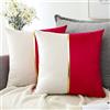 Artscope Set di 2 Velluto Federe Copricuscini Decorativi Fodere per Cuscini Patchwork in Pelle Oro per da Letto Soggiorno Divano Auto Fodera per Cuscini 45x45cm, Rosso e Bianco