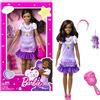Barbie - La Mia Prima Barbie, giocattolo per bambini 3+ anni, Bambola alta 34 cm con busto morbido e arti snodati, con abito lilla e con collana, accessori e cucciolo di peluche, HLL20