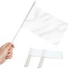 Anley White Mini Flag 12 Pack - Banderas pequeñas en miniatura de mano en blanco sólido en blanco en palo - Resistente a la decoloración - 5x8 pulgadas con poste sólido y parte superior de lanza