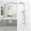 OCEAN ITALY S.R.L. Colonna Doccia, OCEAN ITALY, Saliscendi Doccia con Miscelatore Termostatico, Fissaggio Regolabile 14-16cm, Set Doccia con Soffione e Doccetta Quadrati per Box Doccia
