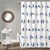 Lush Decor Rowley, Tenda da doccia, 183 x 183 cm (larghezza x lunghezza), motivo floreale colorato con uccellini, stravagante e giocosa, stile rustico, costiero e bohémien, colore blu navy