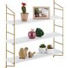 Relaxdays Mensola da Parete con 3 Ripiani, HLP: 60x60x15 cm, in MDF e Ferro, Scaffale a Muro da Salotto, Bianco Dorato