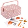 Hobby Gift Scatola Media per Cucito con Manico - Cestino Porta Cucito in Cotone con Scomparti per Strumenti e Accessori Creativi - 18,5 x 25,5 x 14,5 cm, Pois Rosa
