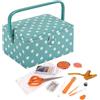 Hobby Gift Scatola Media per Cucito con Manico - Cestino Porta Cucito in Cotone con Scomparti per Strumenti e Accessori Creativi - 18,5 x 25,5 x 14,5 cm, Pois Verde Acqua