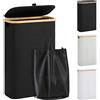 YOUDENOVA - Cesto portabiancheria con coperchio, 48 l, stretto, con sacco grande per la biancheria, pieghevole, in legno di bambù, nero