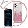Phoona Cover Magnetica Glitter per iPhone 12 Pro Max con Cordino, [Compatibile con MagSafe], Brillantini Sottile Lucida TPU Silicone Custodia per iPhone 12 Pro Max Morbido Antiurto Cover, Rosa