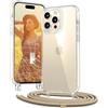 OLEPHY Trasparente Cover con Cordino per iPhone 15 Pro 6,1'', D'oro | Custodia con Regolabile e Rimovibile Collana, Protezione Completa [Antiurto] [AntiGraffio] Case con Laccio Tracolla,